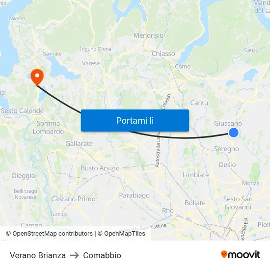 Verano Brianza to Comabbio map