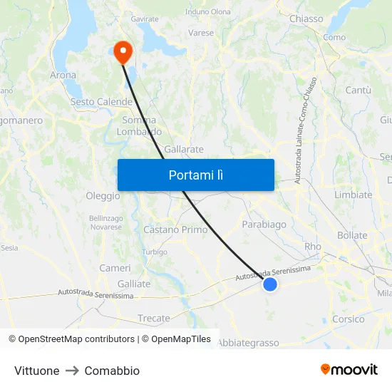 Vittuone to Comabbio map