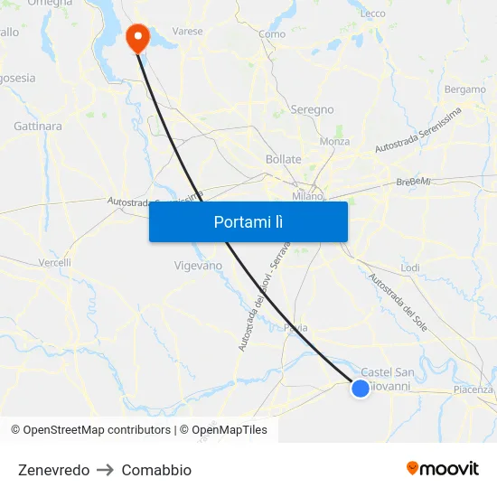 Zenevredo to Comabbio map