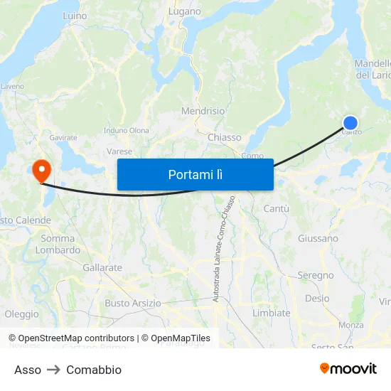 Asso to Comabbio map