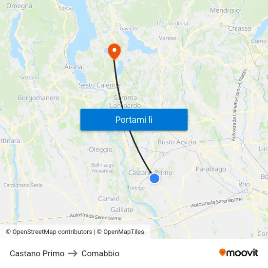 Castano Primo to Comabbio map