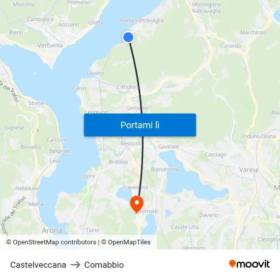 Castelveccana to Comabbio map
