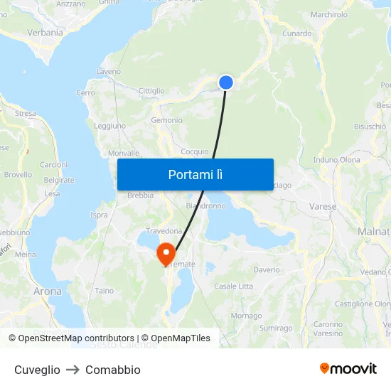 Cuveglio to Comabbio map