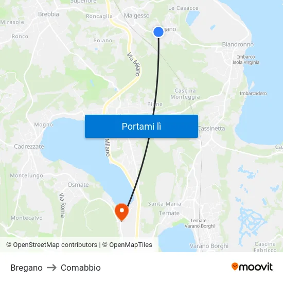 Bregano to Comabbio map