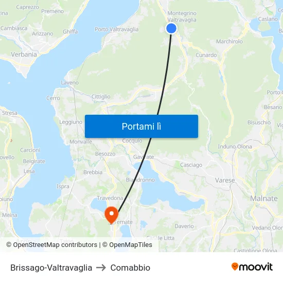 Brissago-Valtravaglia to Comabbio map