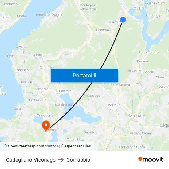 Cadegliano-Viconago to Comabbio map