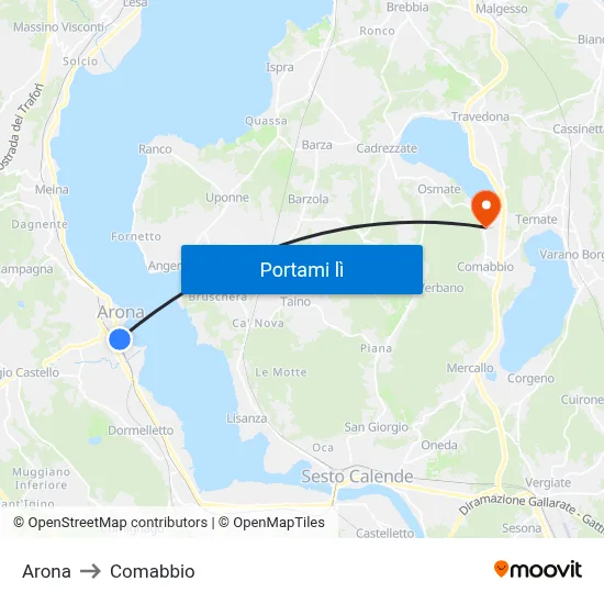 Arona to Comabbio map