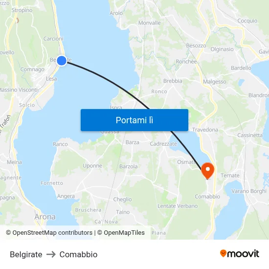 Belgirate to Comabbio map