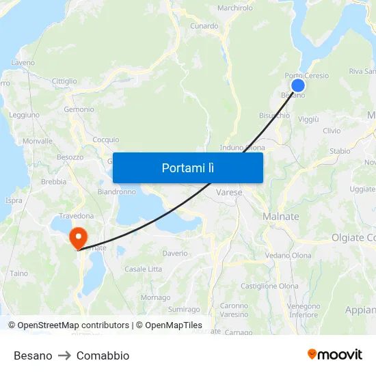 Besano to Comabbio map