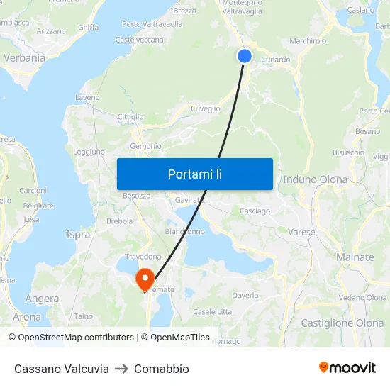Cassano Valcuvia to Comabbio map