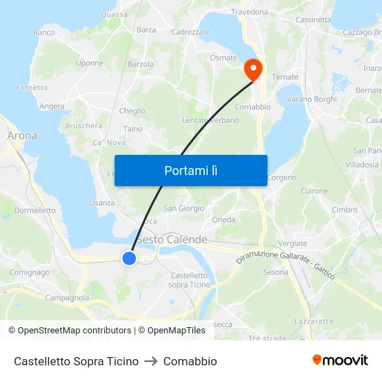 Castelletto Sopra Ticino to Comabbio map