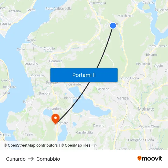 Cunardo to Comabbio map