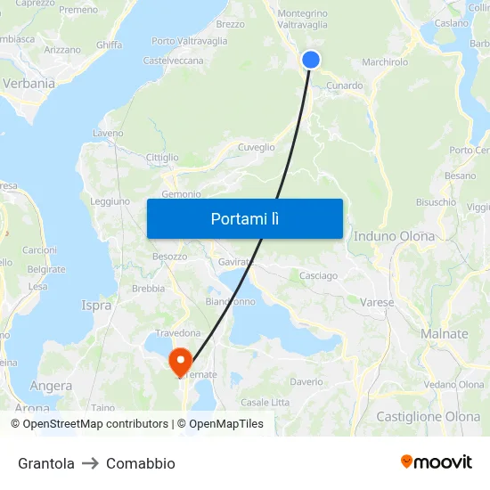 Grantola to Comabbio map