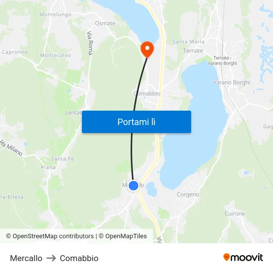 Mercallo to Comabbio map