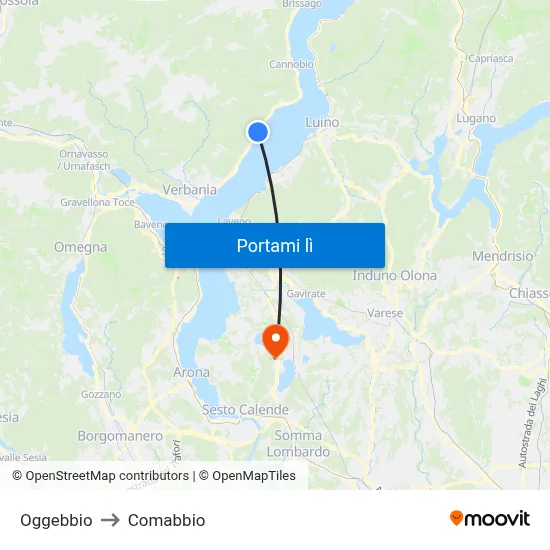 Oggebbio to Comabbio map