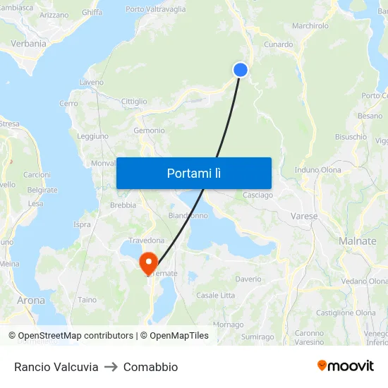 Rancio Valcuvia to Comabbio map