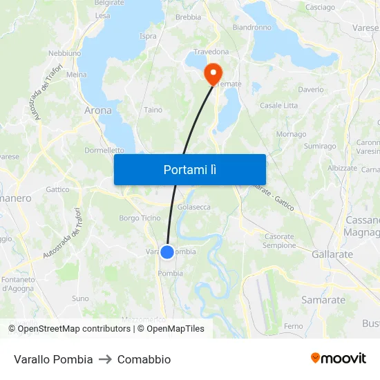 Varallo Pombia to Comabbio map