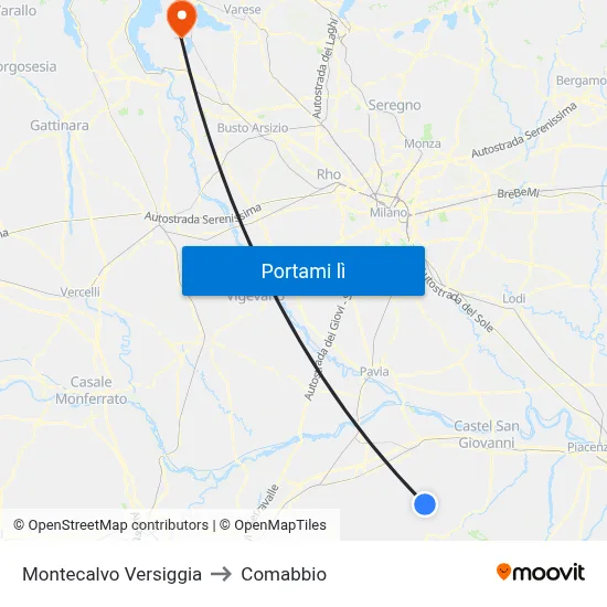 Montecalvo Versiggia to Comabbio map