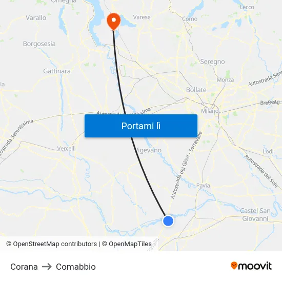 Corana to Comabbio map