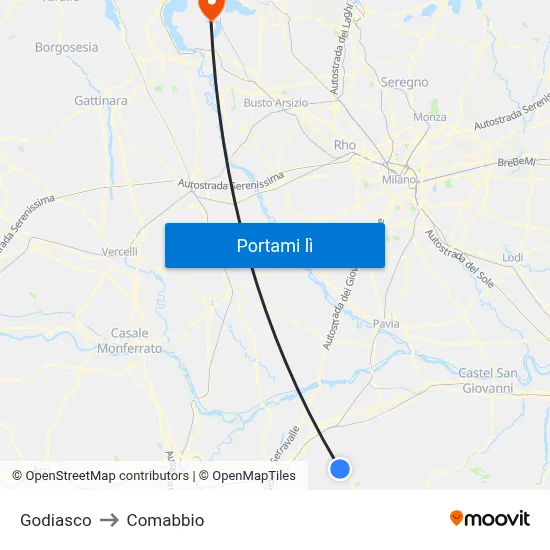 Godiasco to Comabbio map