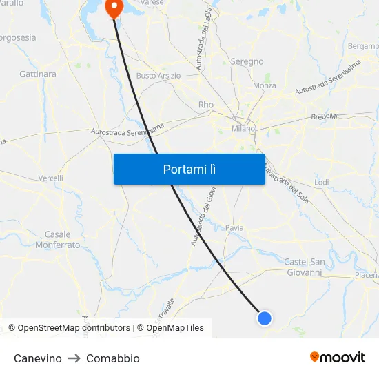 Canevino to Comabbio map