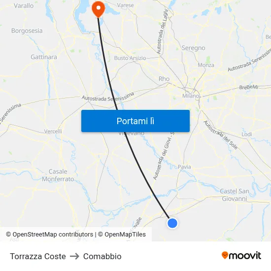 Torrazza Coste to Comabbio map