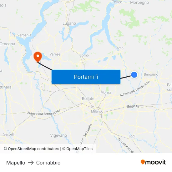 Mapello to Comabbio map