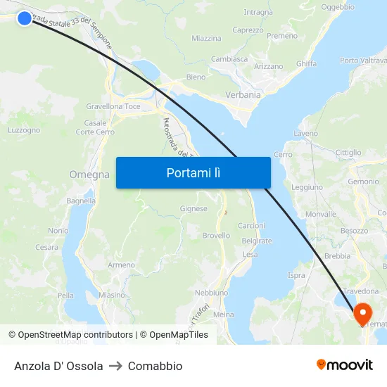Anzola D' Ossola to Comabbio map