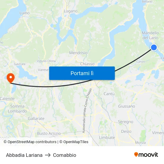 Abbadia Lariana to Comabbio map