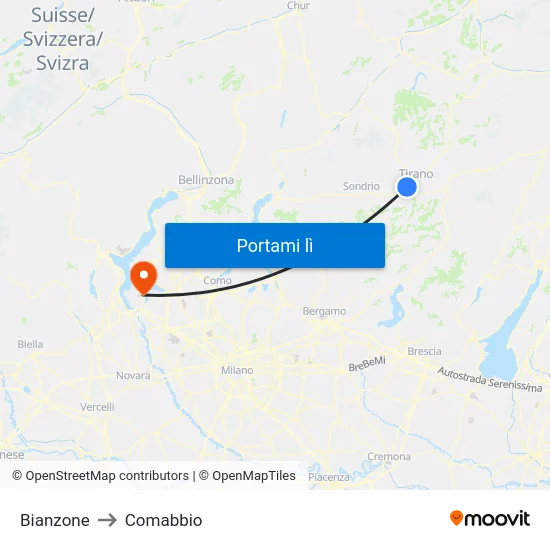 Bianzone to Comabbio map