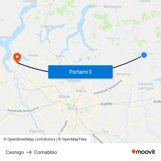 Casnigo to Comabbio map