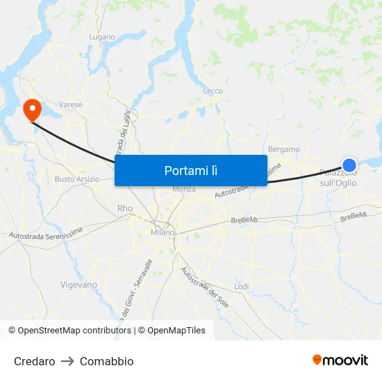 Credaro to Comabbio map