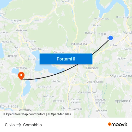 Clivio to Comabbio map