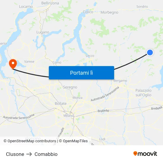 Clusone to Comabbio map