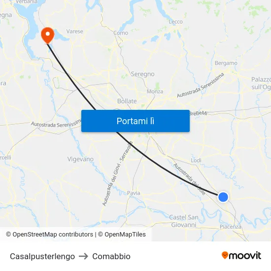 Casalpusterlengo to Comabbio map