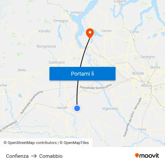Confienza to Comabbio map