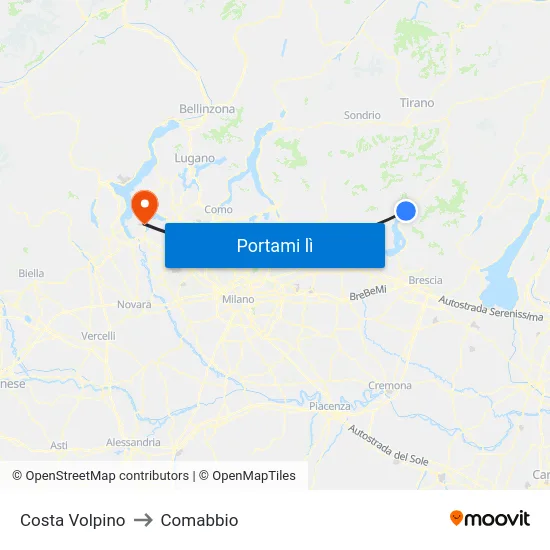 Costa Volpino to Comabbio map