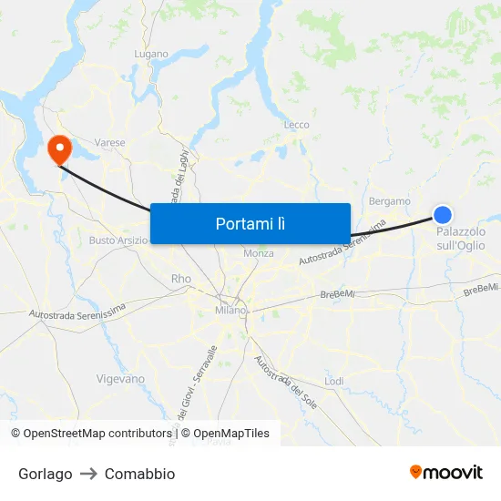 Gorlago to Comabbio map