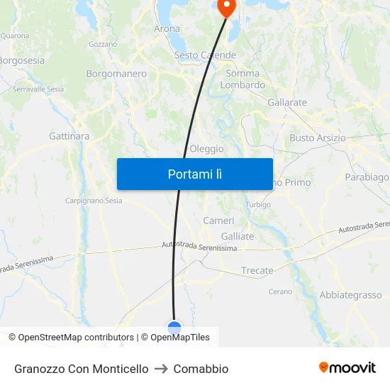 Granozzo Con Monticello to Comabbio map