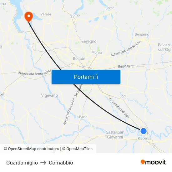 Guardamiglio to Comabbio map