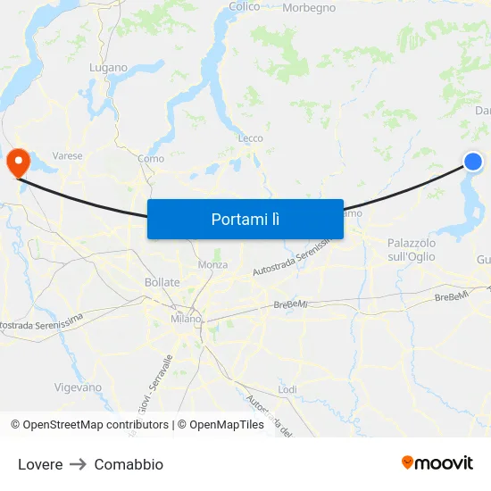 Lovere to Comabbio map