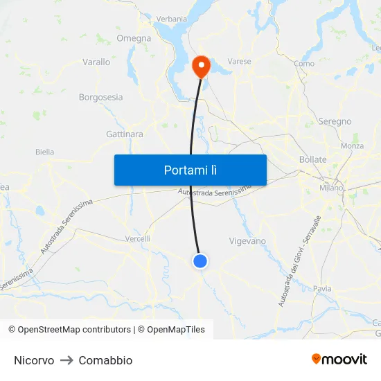 Nicorvo to Comabbio map