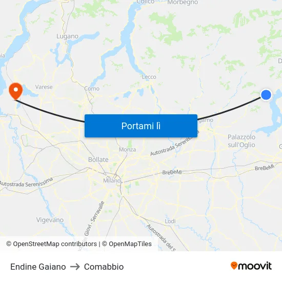 Endine Gaiano to Comabbio map