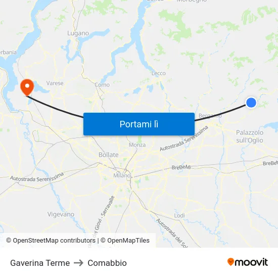 Gaverina Terme to Comabbio map