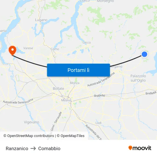 Ranzanico to Comabbio map