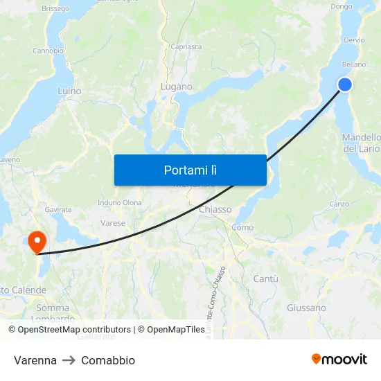 Varenna to Comabbio map