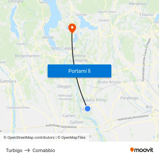 Turbigo to Comabbio map