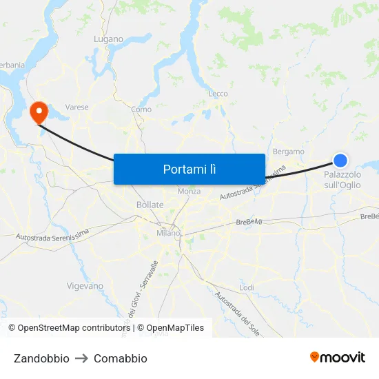 Zandobbio to Comabbio map
