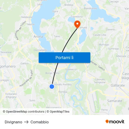 Divignano to Comabbio map