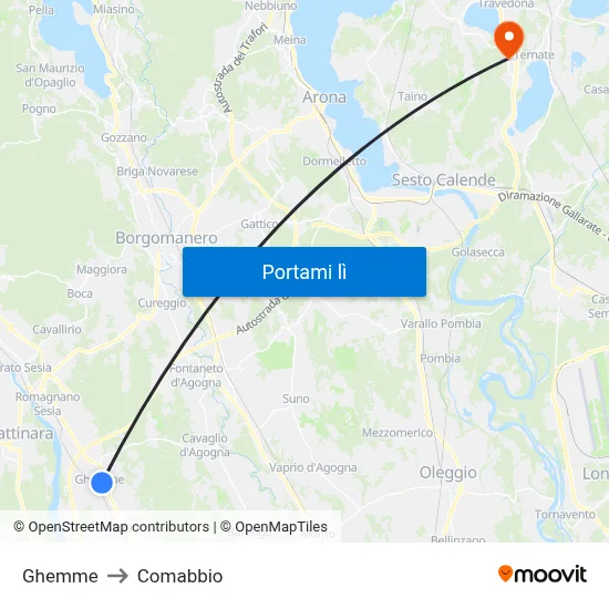 Ghemme to Comabbio map